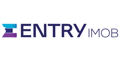 Logotipo da ENTRY IMOB, apresentando a palavra "ENTRY" em azul escuro com um símbolo estilizado à esquerda e "IMOB" à direita.