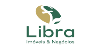 Logotipo da Libra Imobiliária com emblema verde e dourado acima de texto verde escuro.