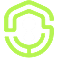Logotipo abstrato verde em formato de escudo com uma forma estilizada de casa e linhas curvas.