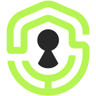 Labirinto verde estilizado em forma de casa ao redor de um buraco de fechadura preto.