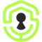 Contorno verde de labirinto com um buraco de fechadura preto no centro, sugerindo segurança.