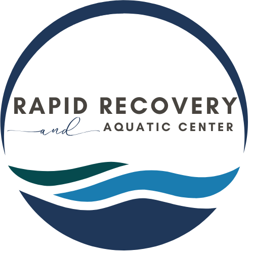 The logo for rapid recovery and aquatic center shows waves in a circle.