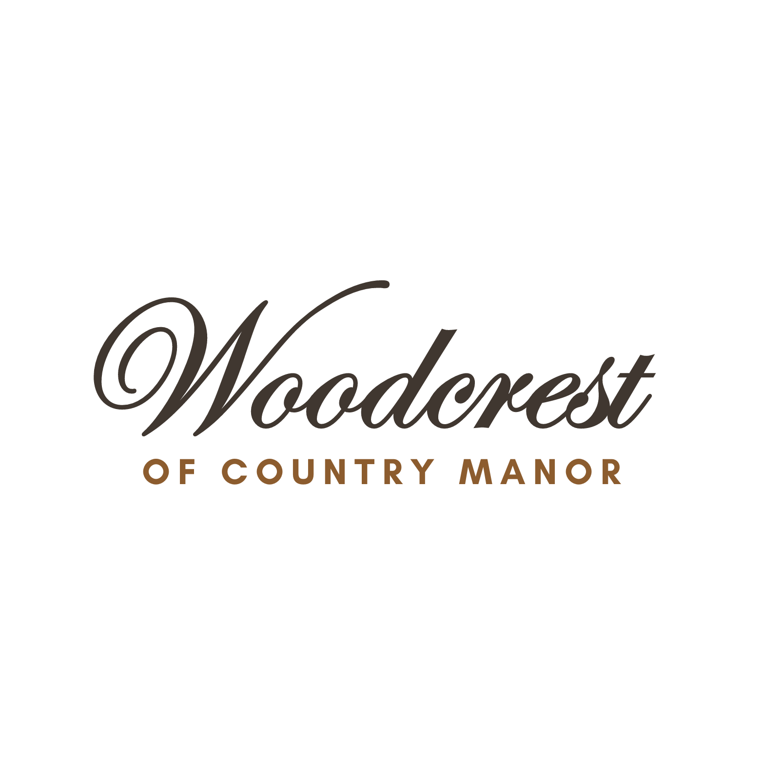 The logo for woodcrest of country manor is on a white background.