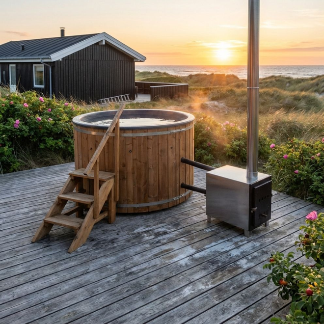 Elektrisk vildmarksbad med overdækning og trappe