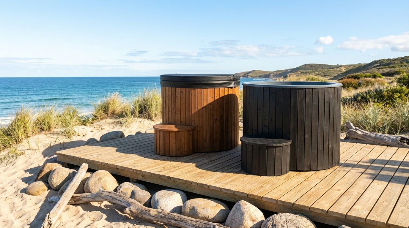 isbade i thermowood ved vandet 