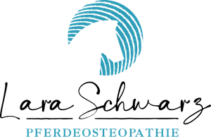 Ein Logo für Lara Schwarz Pferdeeosteopathie mit einem Pferd darauf