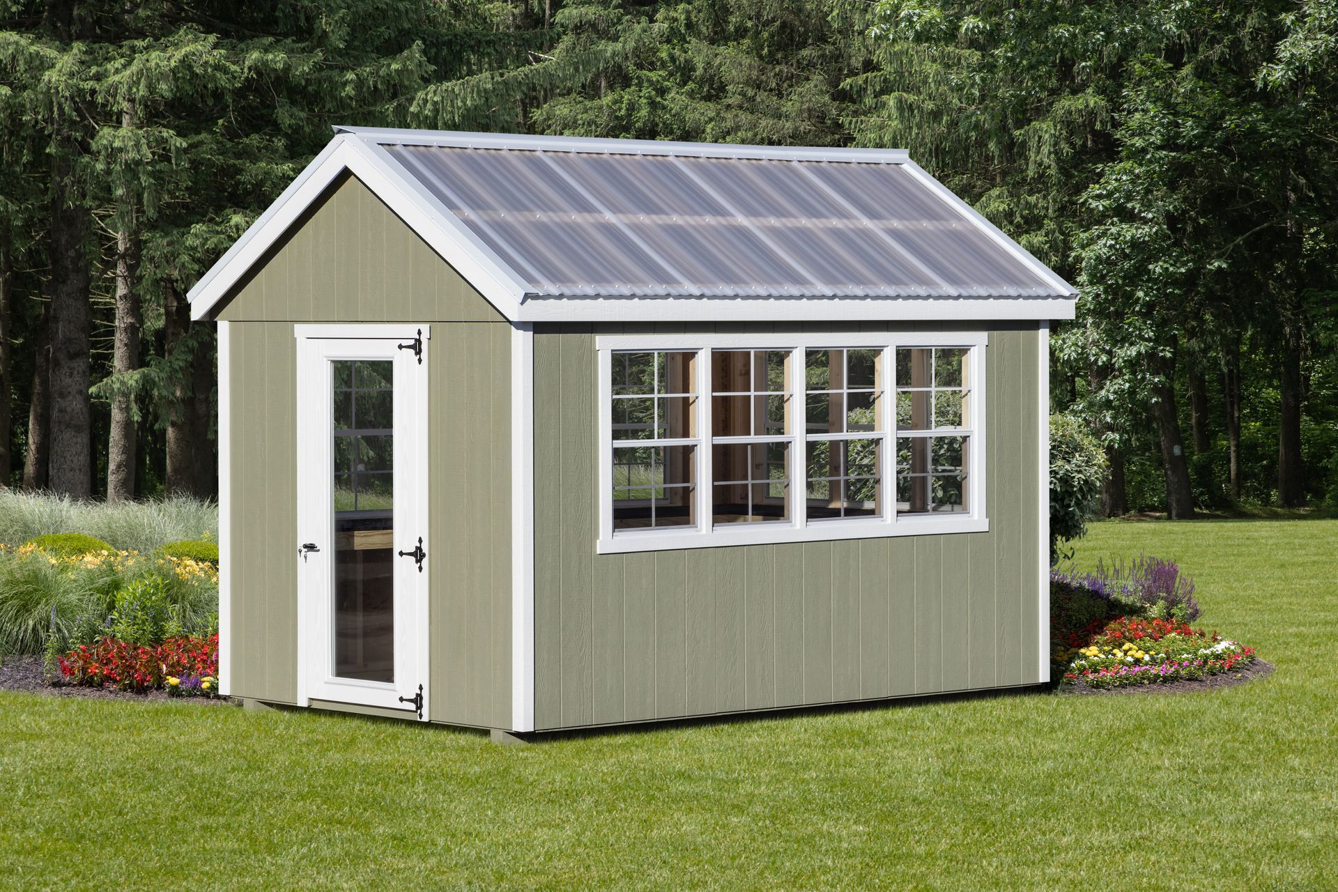 A small shed with a solar panel on the roof