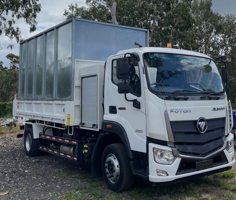 White Foton Cargo Truck Parked Outdoors on a Road, Side View — A Grade Tree Services in Burpengary, QLD