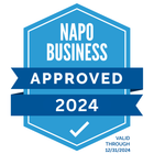 A blue badge that says napa business approved 2024