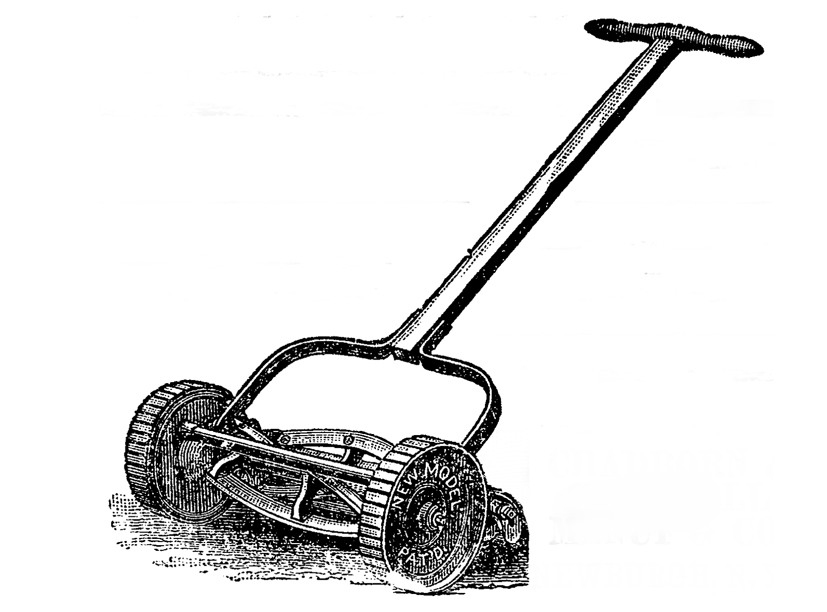 Pencil sketch of an 1888 cylinder or reel type mower manufactured in the USA.