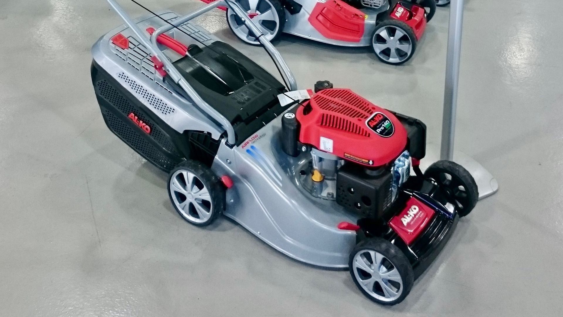 Photograph of an AL-KO Highline lawnmower, on sale at the Cyril Johnston, Belfast, United Kingdom.