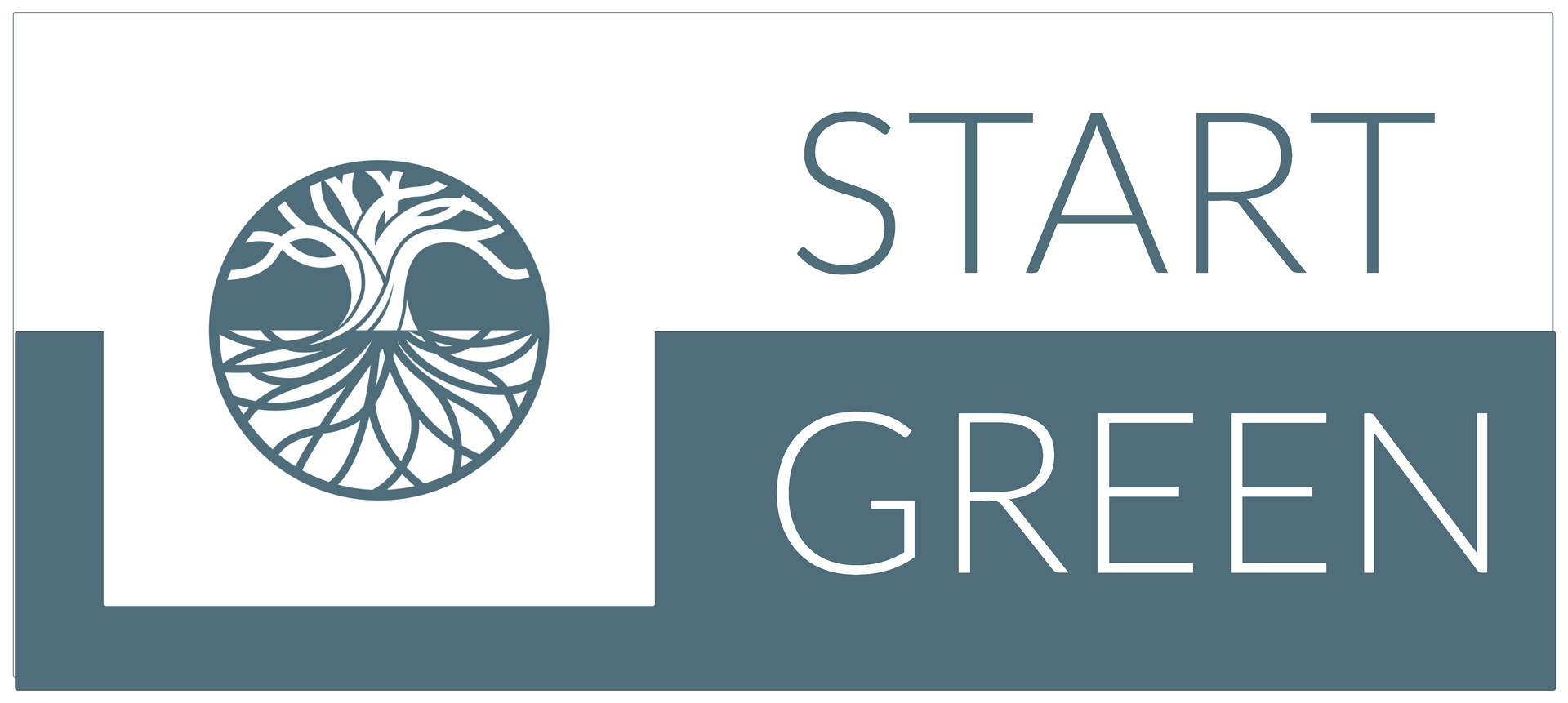 Logo with a tree design and the words "START GREEN".