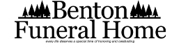 A logo for benton funeral home with trees on it