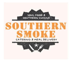 A logo for southern smoke catering and meal delivery