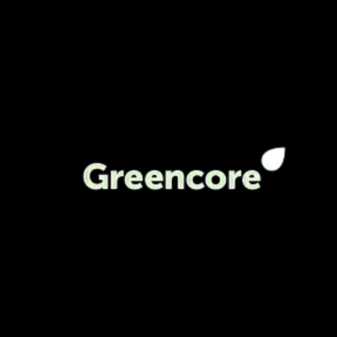 The greencore logo is on a black background