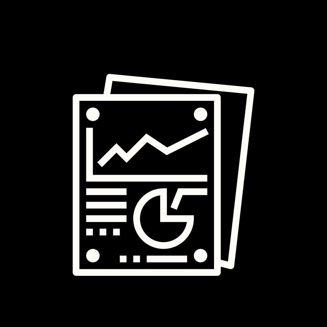 A white icon of a graph on a black background.