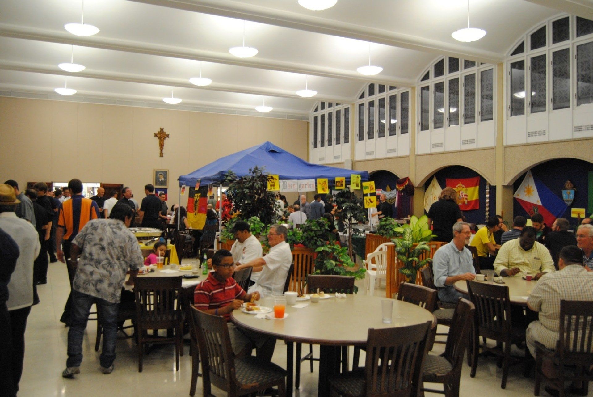 Seminarians and guests enjoying foods from 15 different countries