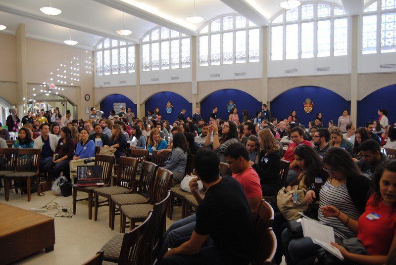 Retreat attendees participating in a workshop