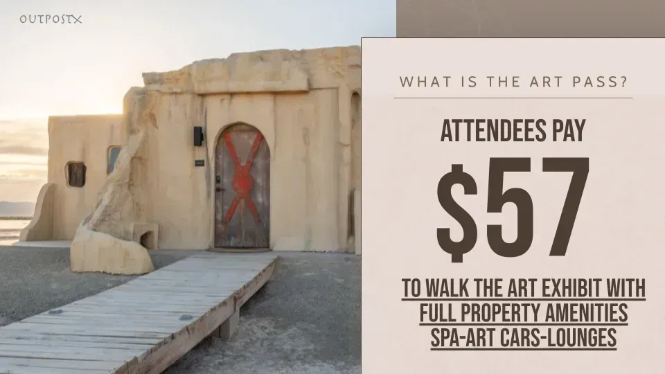 A sign that says attendees pay $ 57 to walk the art exhibit