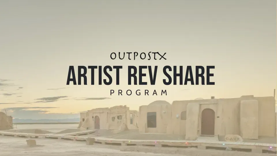 A poster for the outpostx artist rev share program
