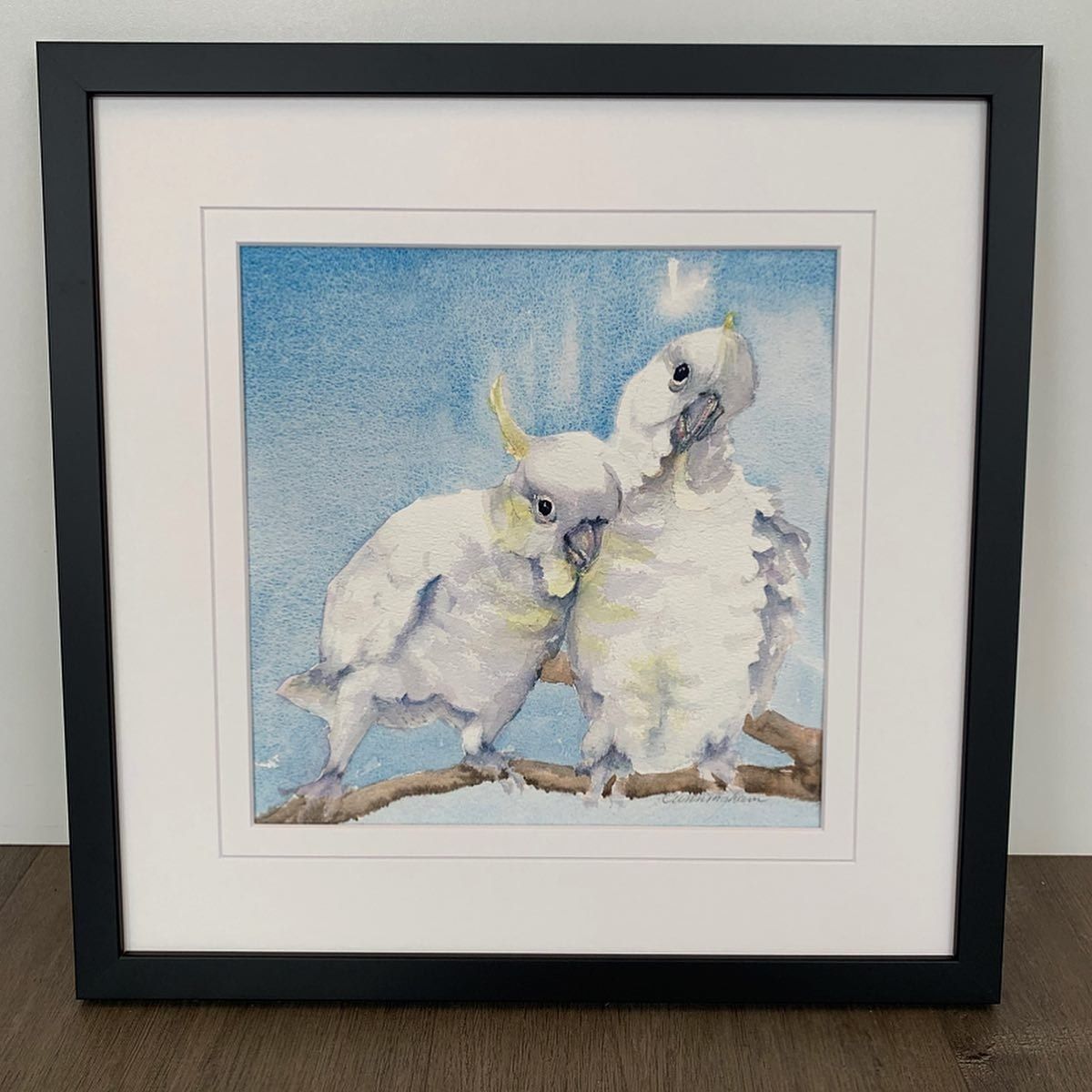 A Framed Painting of Two White Birds Sitting on A Branch — Framing Alternative in Bateau Bay, NSW