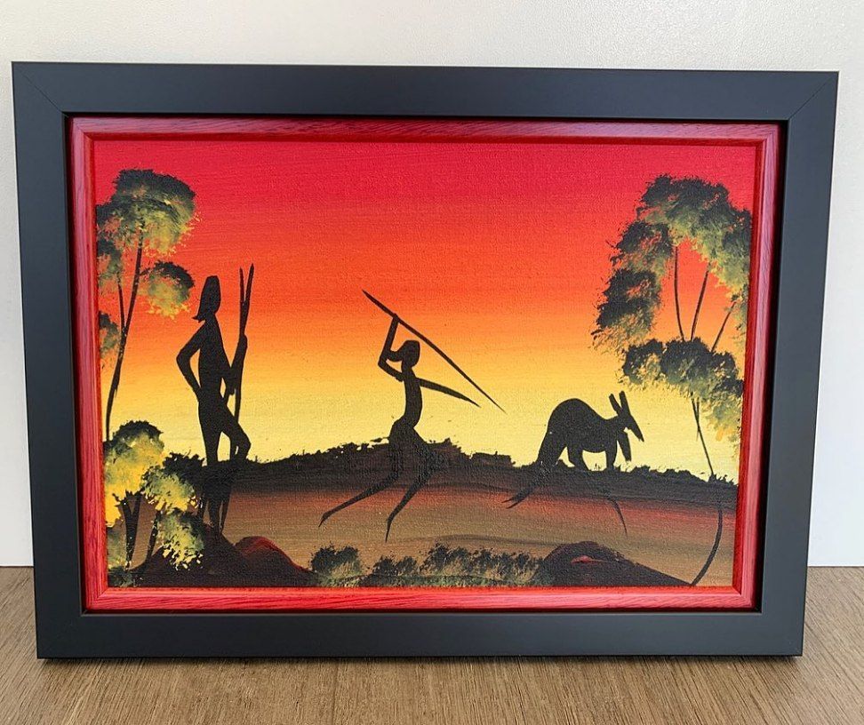 A Framed Painting of Aboriginal People and A Kangaroo — Framing Alternative in Wyong, NSW
