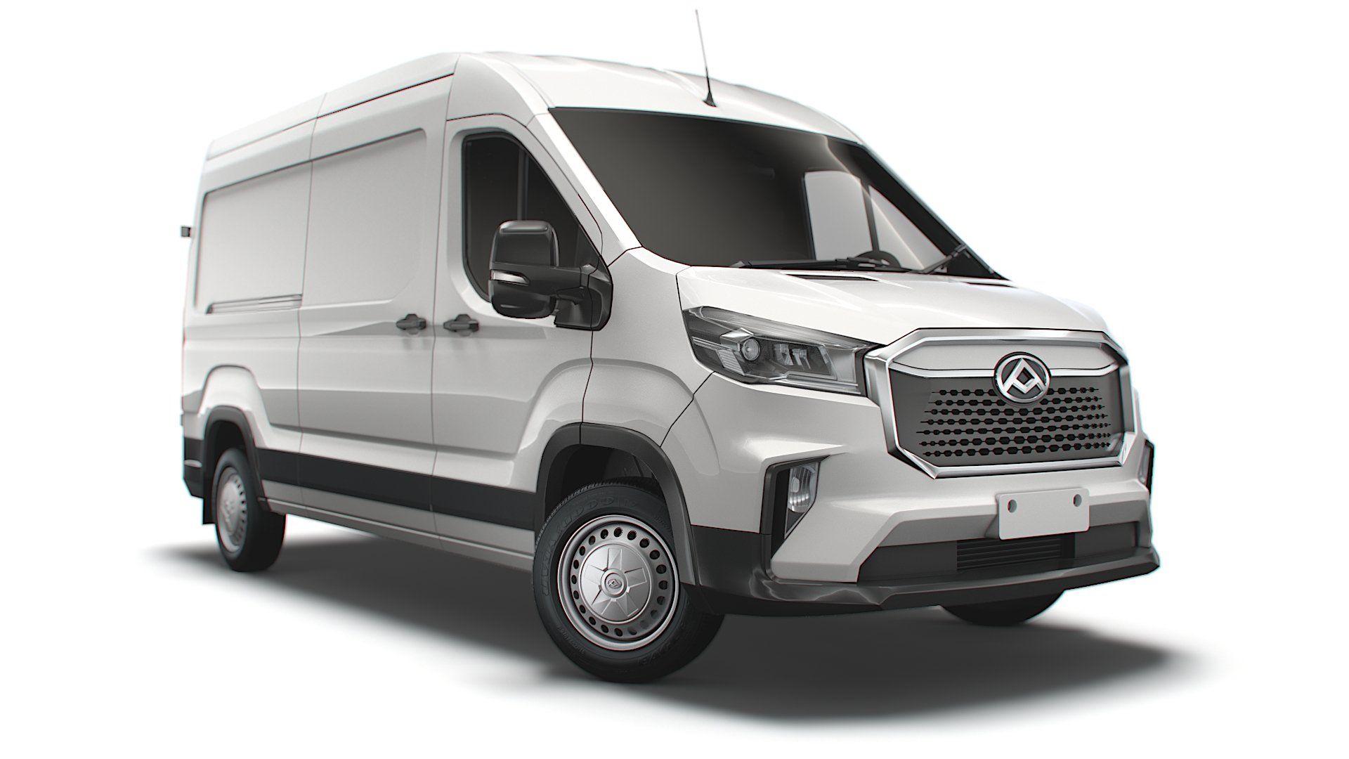 a white Maxxus eDeliver 9 electric van is shown on a white background.