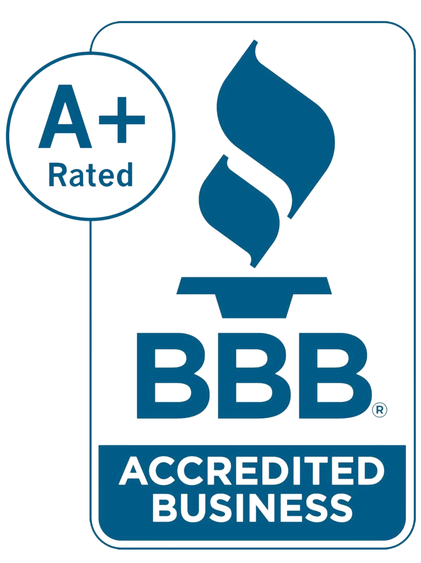 BBB Accredited Business logo, blue and white, with an A+ rating.