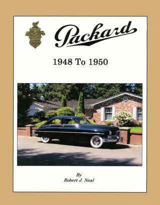 Book cover: Black Packard car from 1948-1950 parked in front of a house, title reads 