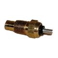 A brass engine coolant temperature sensor with a threaded body and an electrical connector.