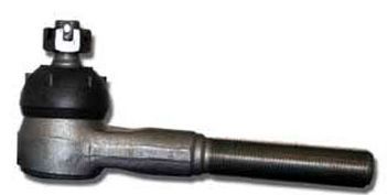 Tie rod end: metallic automotive part with threaded end and ball joint with a protective rubber boot.