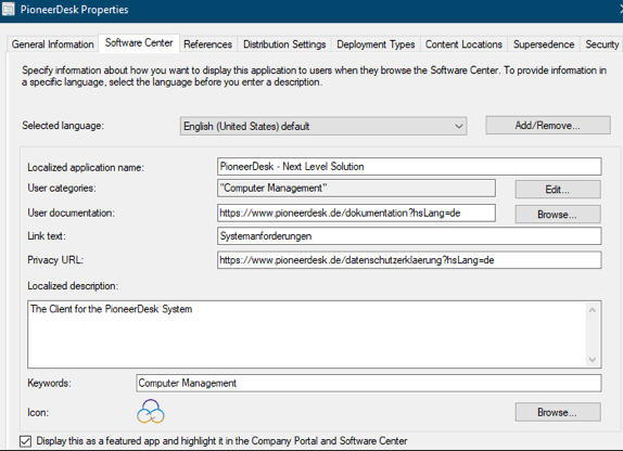 A screenshot of the powerdesk properties window on a computer.