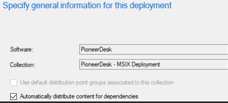 A screen that says specify general information for this deployment