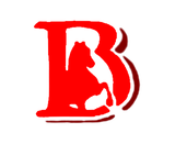 A red letter b with a silhouette of a horse on it