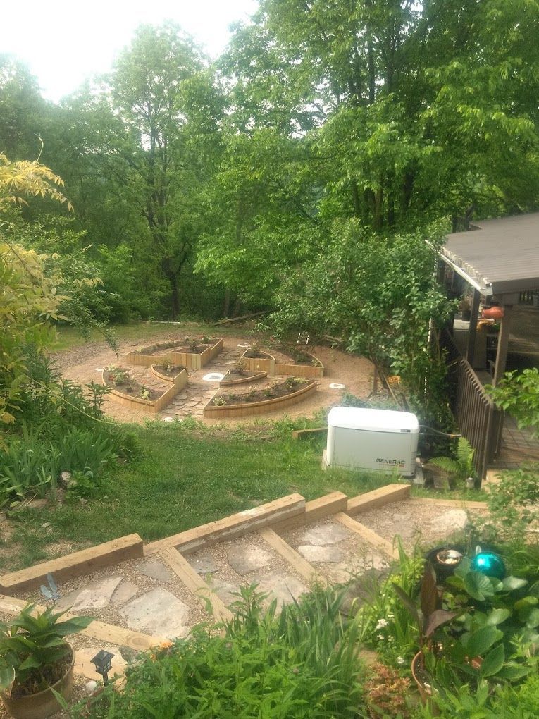 There is a labyrinth in the middle of the garden.