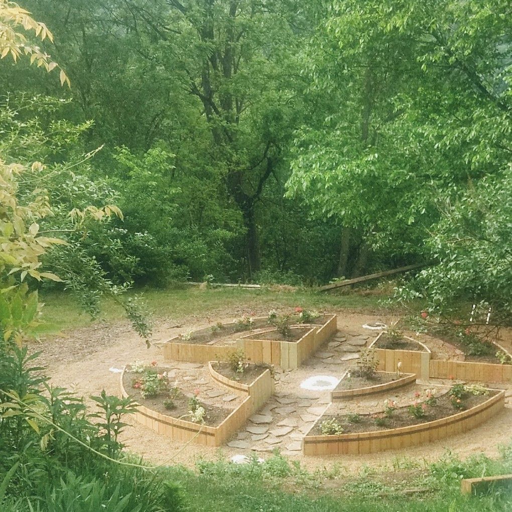 A circular garden in the middle of a forest