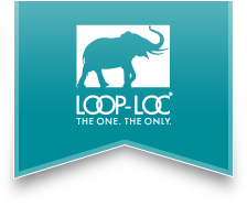 a loop-loc logo with an elephant in a square for pool covers on long island