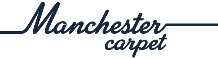 Manchester carpet logo in dark blue script.