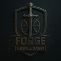 Shield with a sword through a basketball; text 