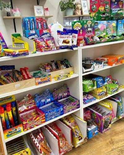 sweets in open cabinets