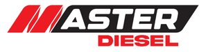 Logotipo de Master Diesel, texto blanco sobre fondo negro con detalles en rojo.