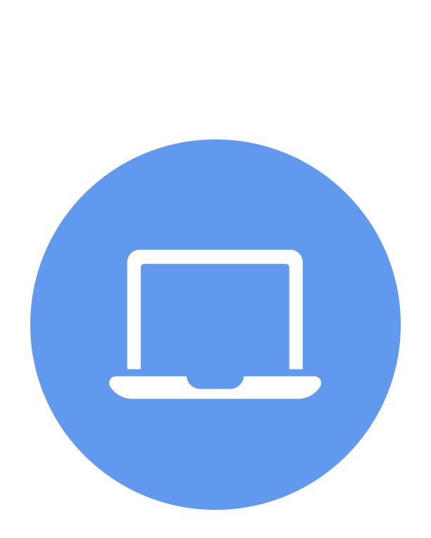 Icono de computadora portátil blanca sobre un círculo azul claro.