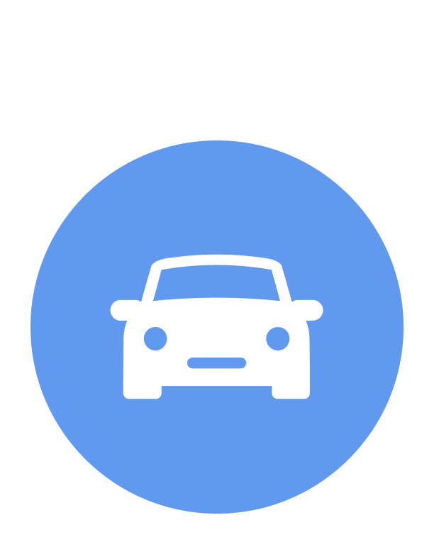 Icono de coche blanco dentro de un círculo azul.