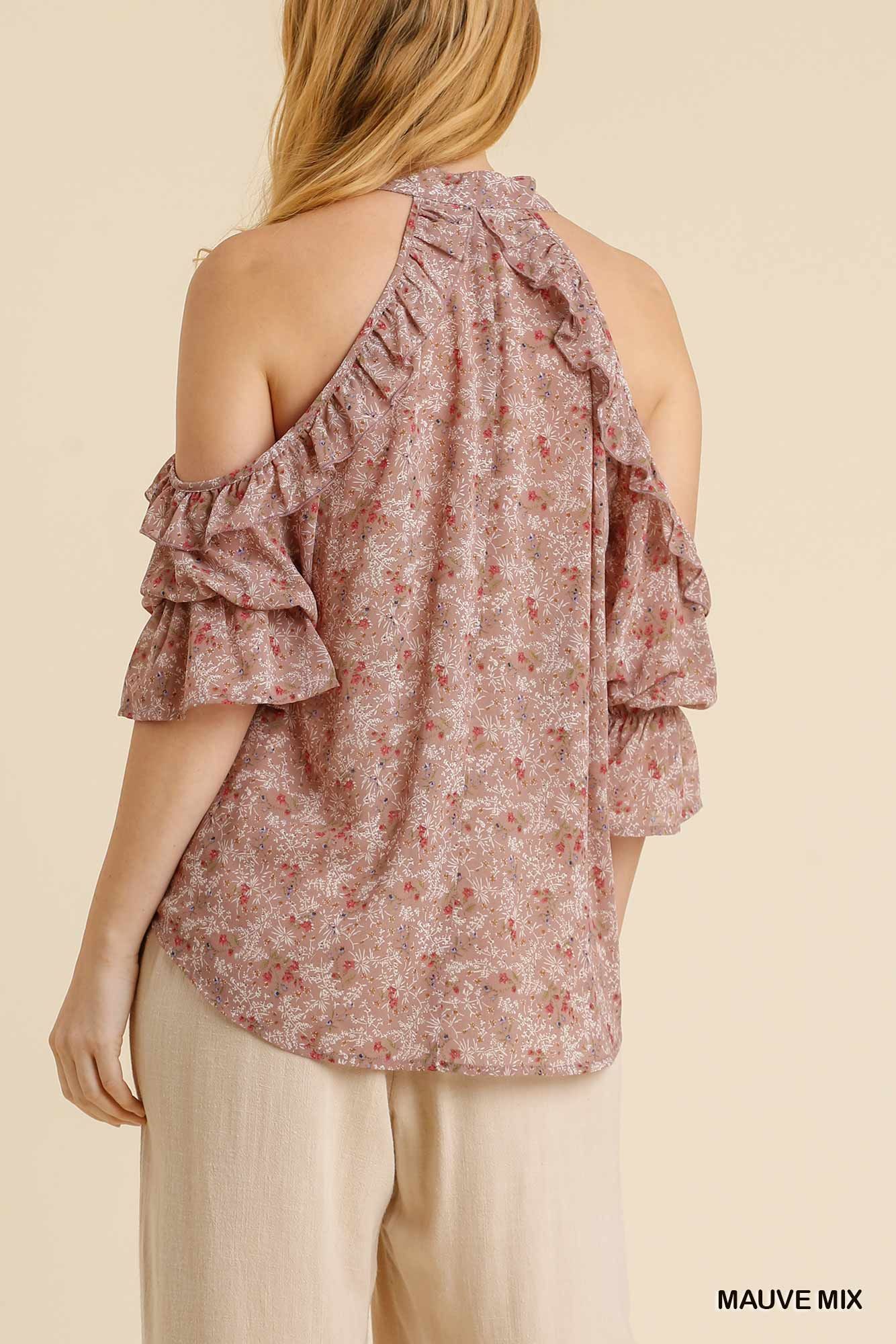 Sheer Floral Print Ruffle