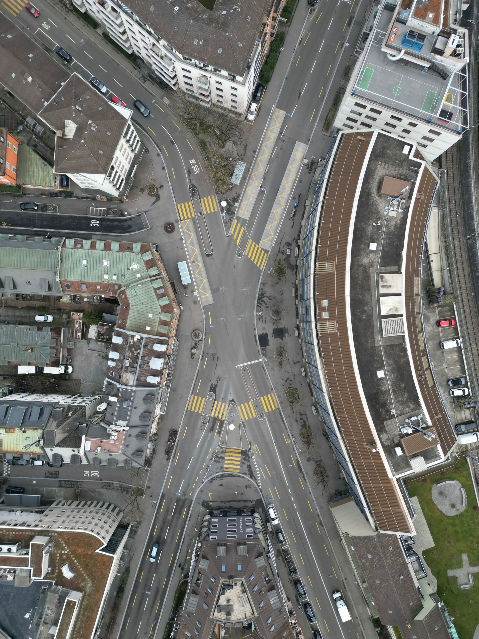 Manesse-Platz Zürich Schwierig zu befahrende Verzweigung in Zürich.