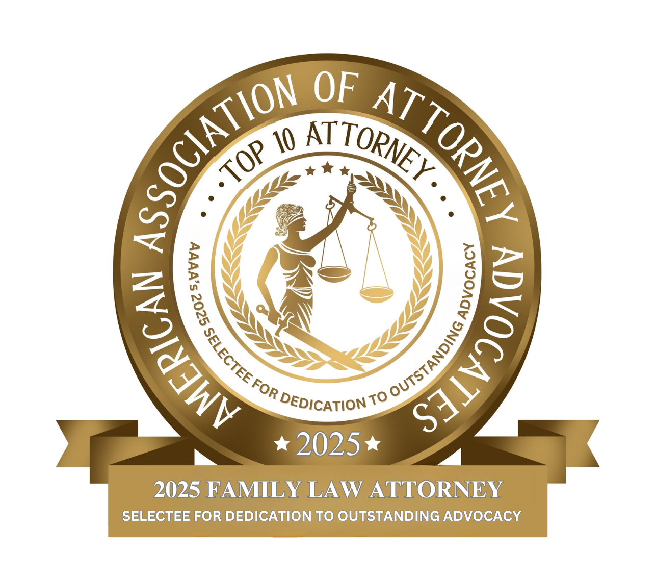 The logo for the association of attorneys and advocates is a family law award winner.