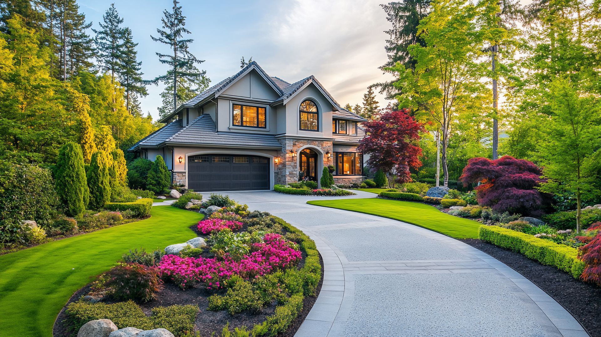 A family is walking down a path with a dog.