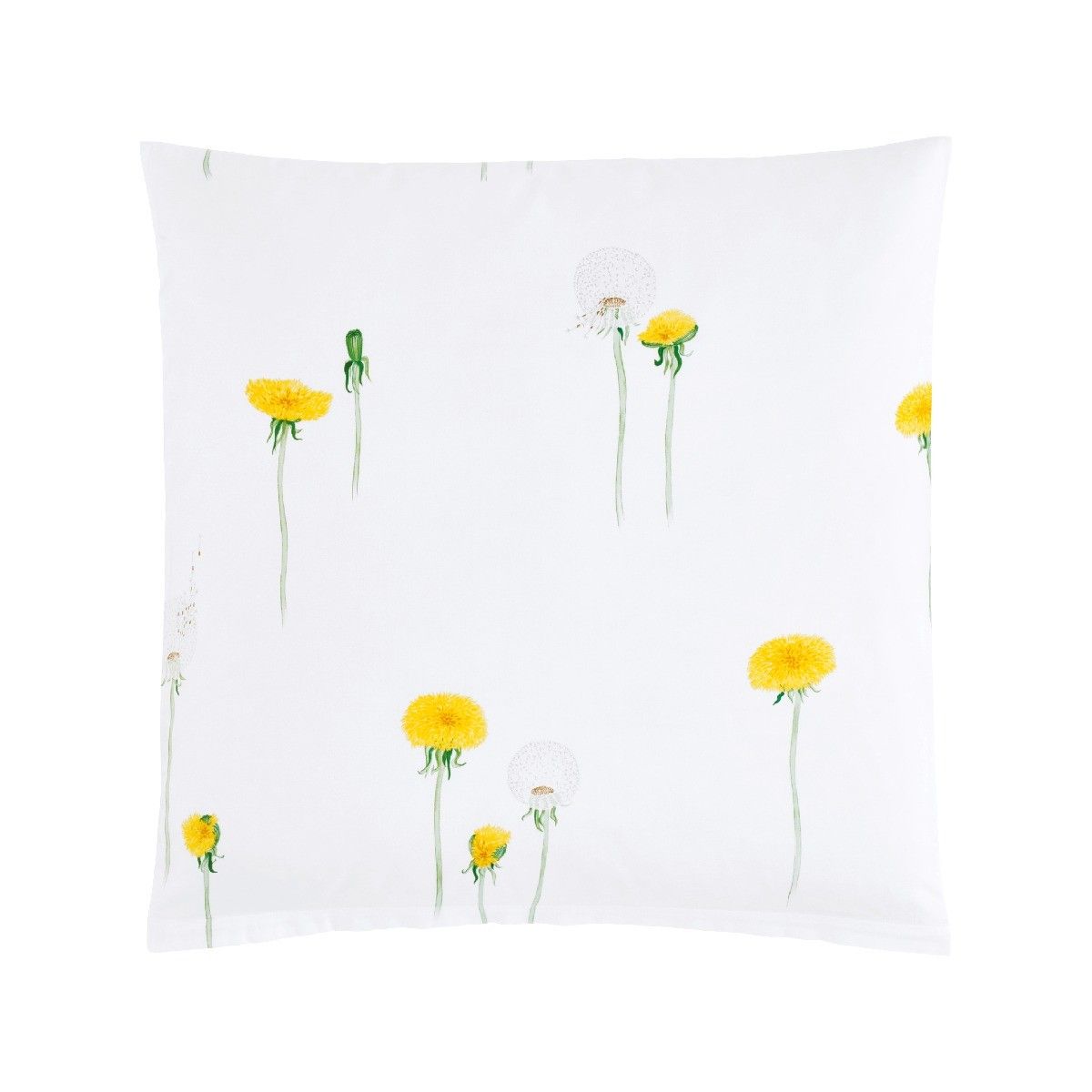 Ein weisses Kissen mit gelben Pusteblumen