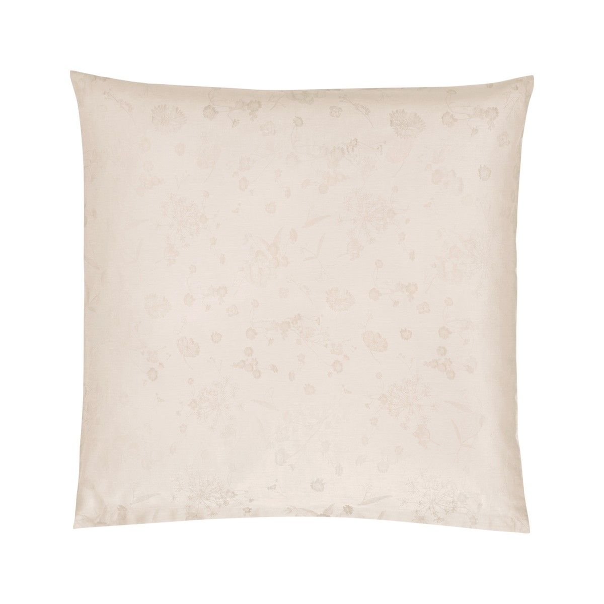 A white pillow with a pattern on it is on a white background.