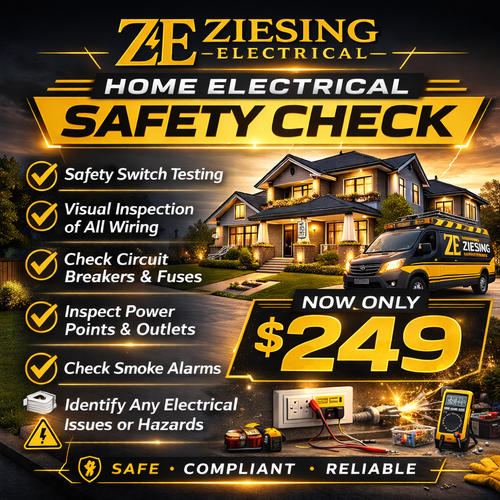 $249 Home Electrical Safety Check. We’ll check safety switches, circuit breakers, power points, smoke alarms